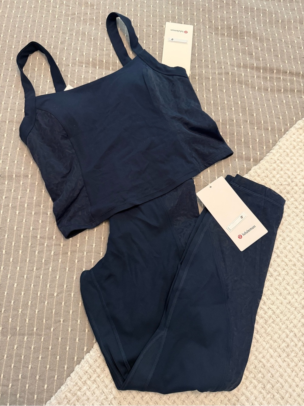 NWT Lululemon Set Align Lace-Panel Tank & Paisley Lace Overlay Tight 25” NavyM/8